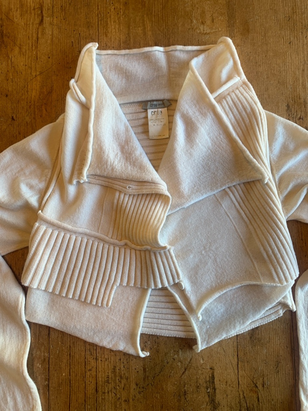 Cropped Cream Ribbed Women's Cardigan Sweater